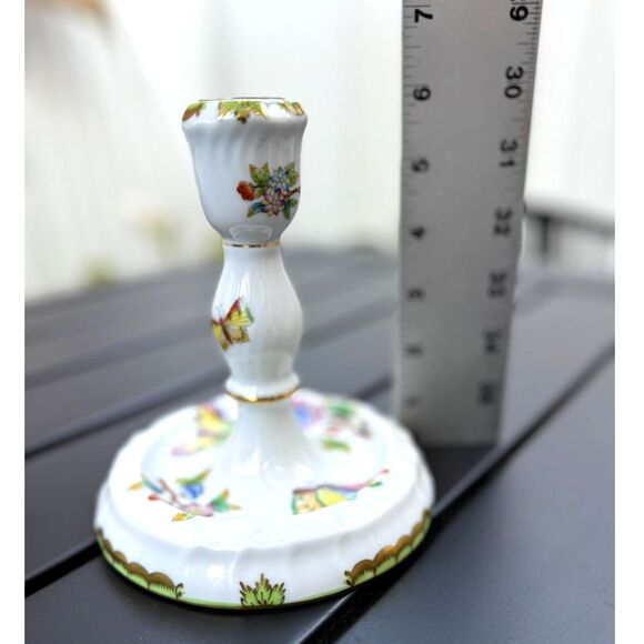 Herend Queen Victoria Green Border Floral Butterfly Single Candlestick SZ 6" VBO - Picture 16 of 16